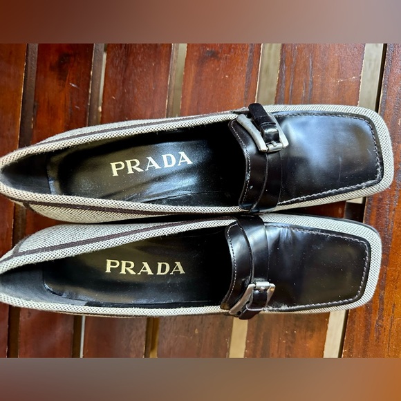 Vintage Prada Brown tweed shoes with square toe and heel 37 1/2 B. - Picture 2 of 13